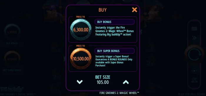 Fire Gnomes 2 Magic Wheel - bonus buy menu